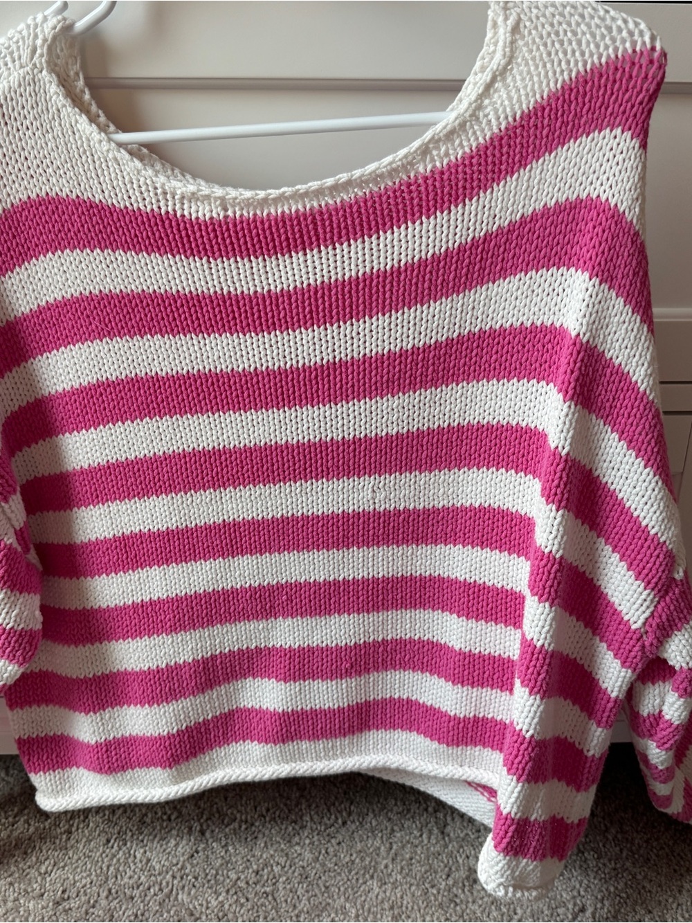 aerie Pink and Cream Striped Crewneck Sweater
